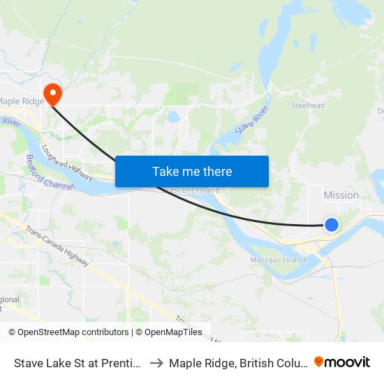 Stave Lake St at Prentis Ave to Maple Ridge, British Columbia map
