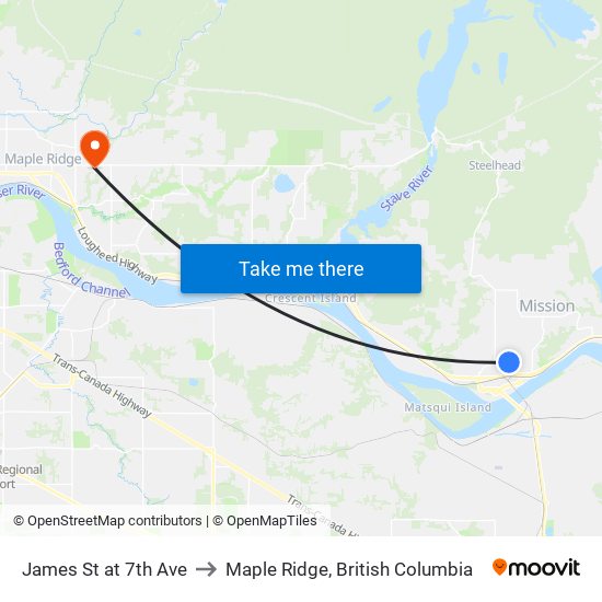 James & 7 Av to Maple Ridge, British Columbia map