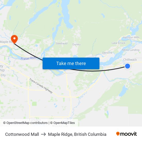 Cottonwood Mall to Maple Ridge, British Columbia map