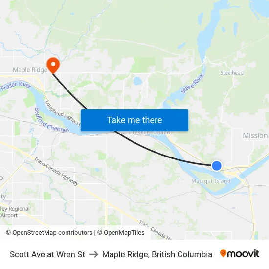 Scott Ave at Wren St to Maple Ridge, British Columbia map