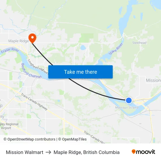 Mission Walmart to Maple Ridge, British Columbia map