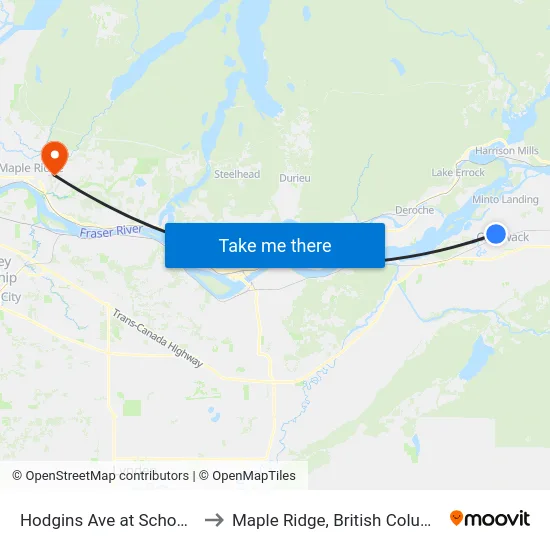 Hodgins Ave at School St to Maple Ridge, British Columbia map