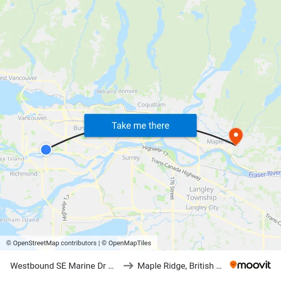 Westbound SE Marine Dr @ Knight St to Maple Ridge, British Columbia map