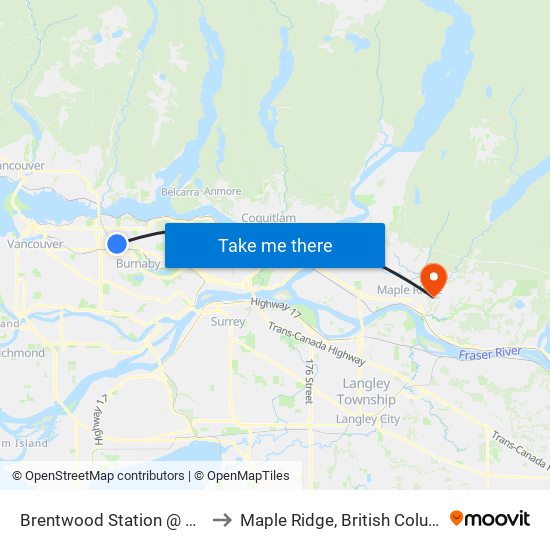 Brentwood Station @ Bay 2 to Maple Ridge, British Columbia map