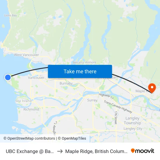 UBC Exchange @ Bay 7 to Maple Ridge, British Columbia map