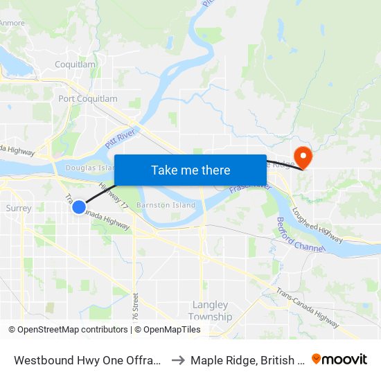 Westbound Hwy One Offramp @ 156 St to Maple Ridge, British Columbia map