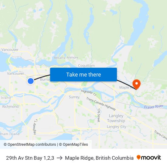 29th Av Stn Bay 1,2,3 to Maple Ridge, British Columbia map