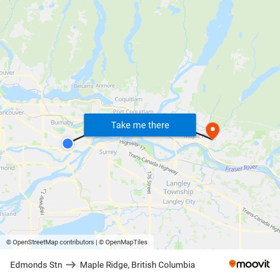Edmonds Stn to Maple Ridge, British Columbia map