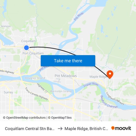 Coquitlam Central Stn Bay 9,10,11 to Maple Ridge, British Columbia map