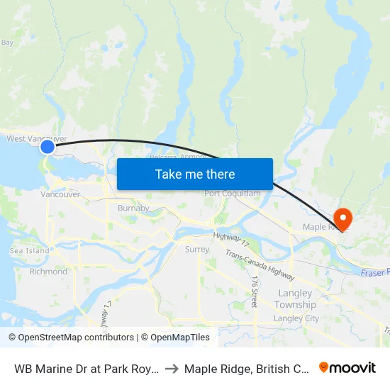 WB Marine Dr at Park Royal North to Maple Ridge, British Columbia map