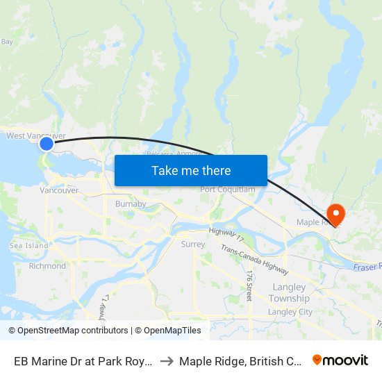 EB Marine Dr at Park Royal South to Maple Ridge, British Columbia map