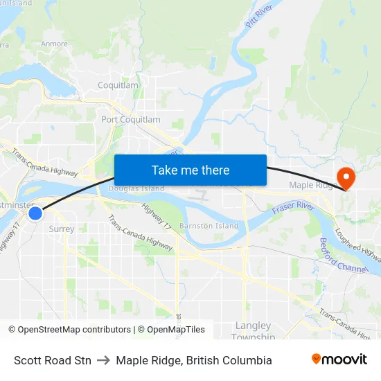 Scott Road Stn to Maple Ridge, British Columbia map