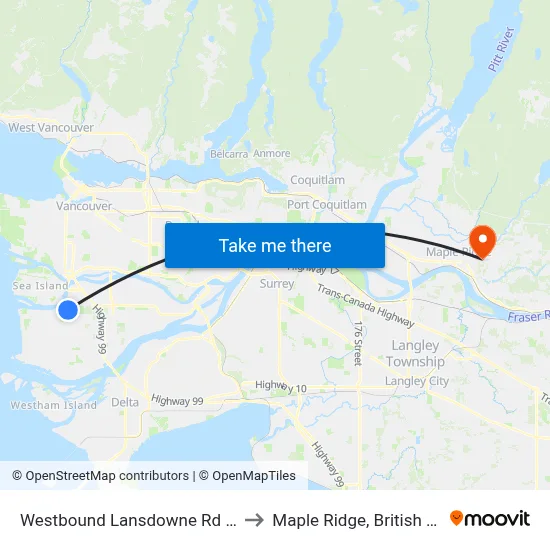 Westbound Lansdowne Rd @ No. 3 Rd to Maple Ridge, British Columbia map
