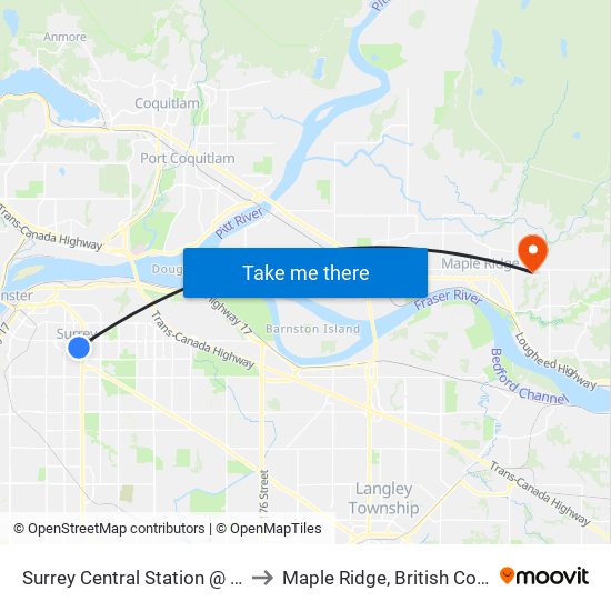 Surrey Central Station @ Bay 10 to Maple Ridge, British Columbia map