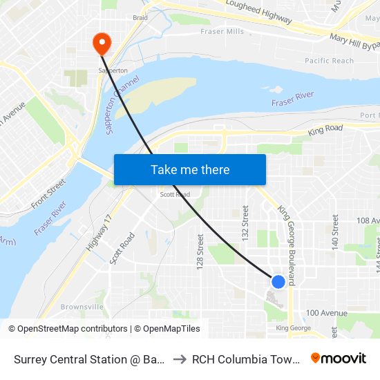 Surrey Central Station @ Bay 9 to RCH Columbia Towers map