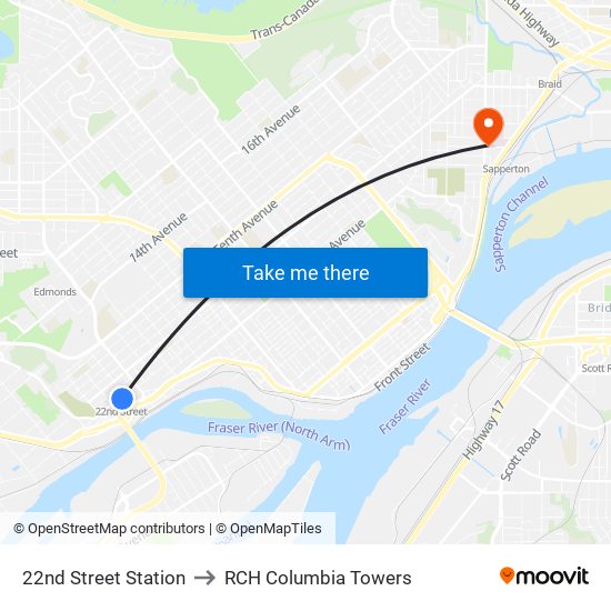 22nd Street Station to RCH Columbia Towers map