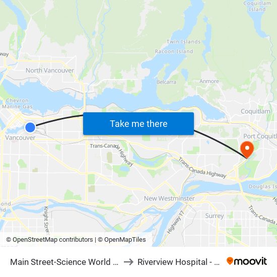 Main Street-Science World Station @ Bay 1 to Riverview Hospital - Crease Clinic map