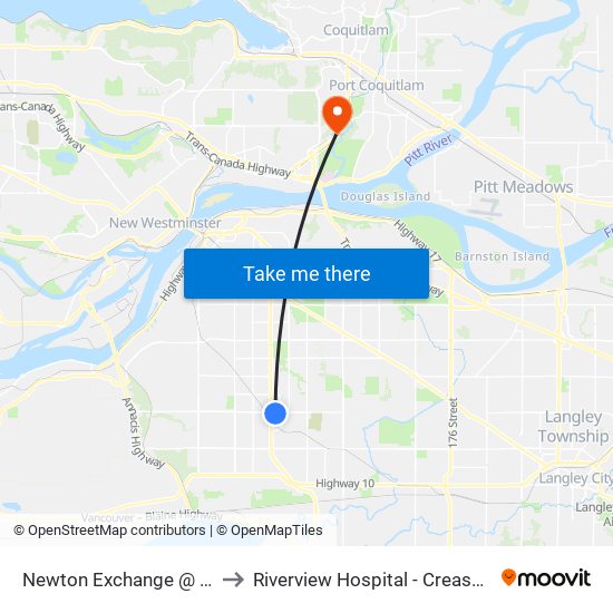 Newton Exchange @ Bay 4 to Riverview Hospital - Crease Clinic map