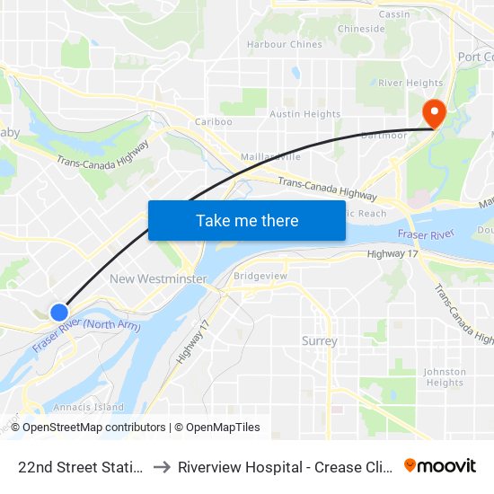 22nd Street Station to Riverview Hospital - Crease Clinic map