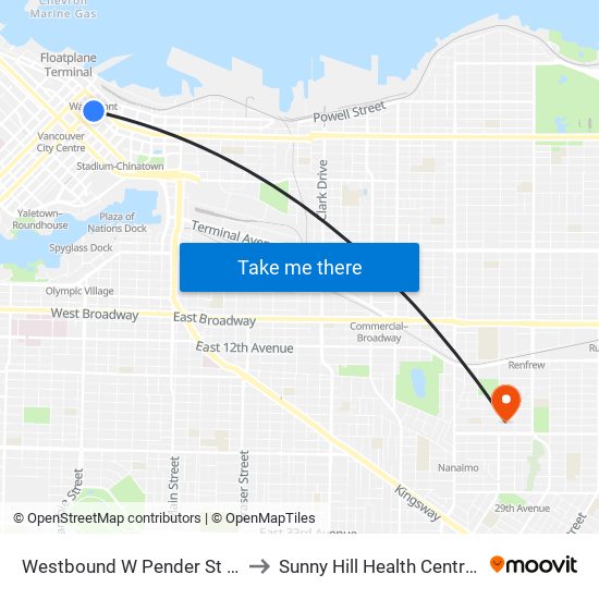 Westbound W Pender St @ Seymour St to Sunny Hill Health Centre for Children map
