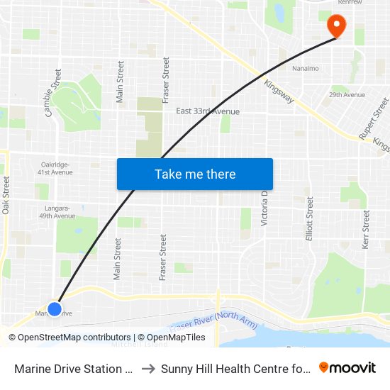 Marine Drive Station @ Bay 1 to Sunny Hill Health Centre for Children map