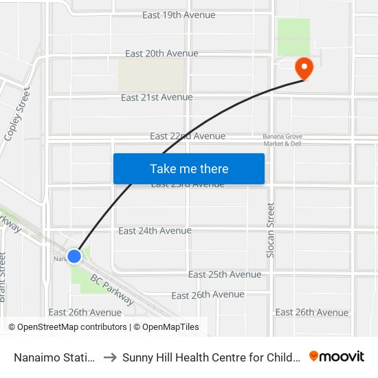 Nanaimo Station to Sunny Hill Health Centre for Children map