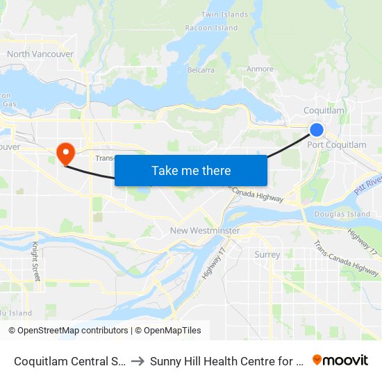 Coquitlam Central Station to Sunny Hill Health Centre for Children map