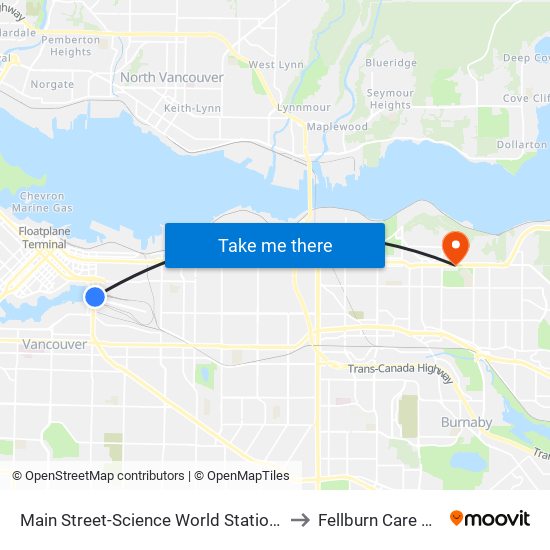 Main Street-Science World Station @ Bay 1 to Fellburn Care Center map