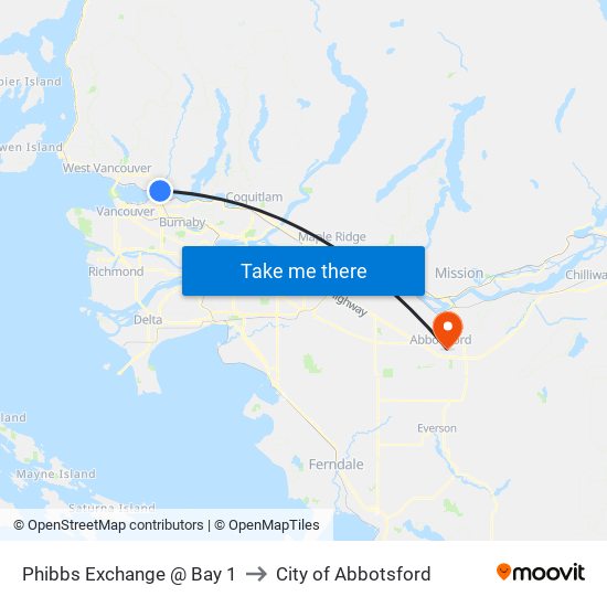 Phibbs Exchange @ Bay 1 to City of Abbotsford map