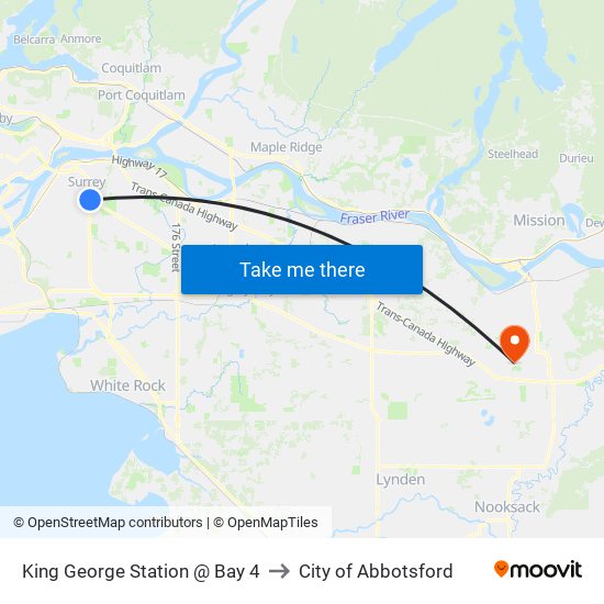 King George Station @ Bay 4 to City of Abbotsford map