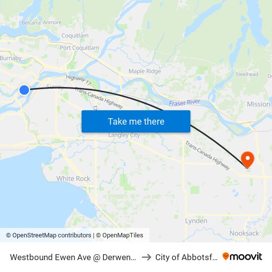 Westbound Ewen Ave @ Derwent Way to City of Abbotsford map