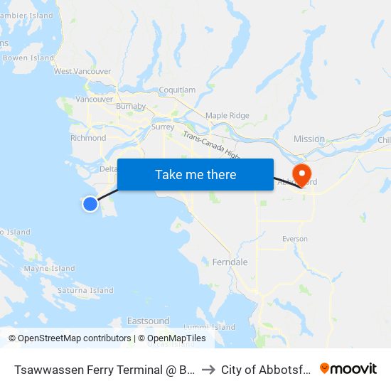 Tsawwassen Ferry Terminal @ Bay 2 to City of Abbotsford map