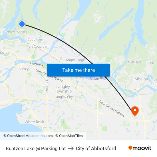 Buntzen Lake @ Parking Lot to City of Abbotsford map