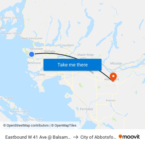 Eastbound W 41 Ave @ Balsam St to City of Abbotsford map