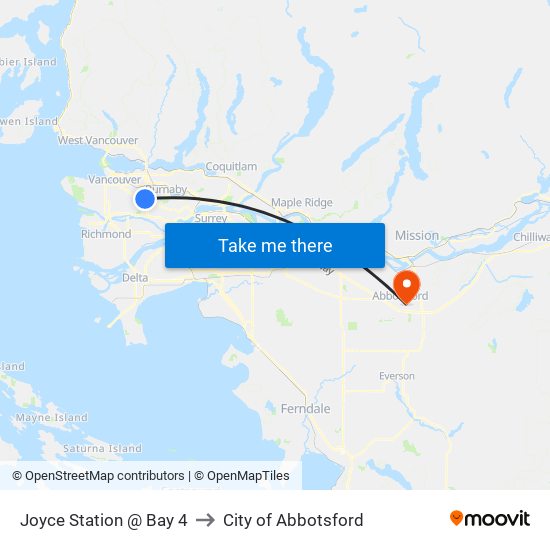 Joyce Station @ Bay 4 to City of Abbotsford map