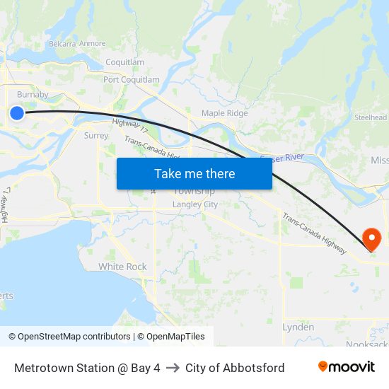 Metrotown Station @ Bay 4 to City of Abbotsford map