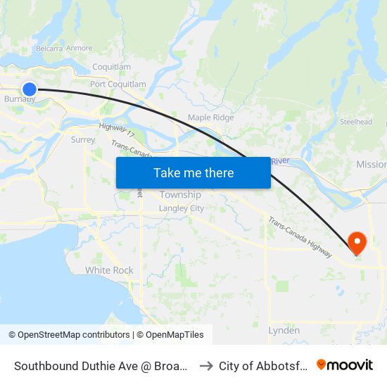 Southbound Duthie Ave @ Broadway to City of Abbotsford map