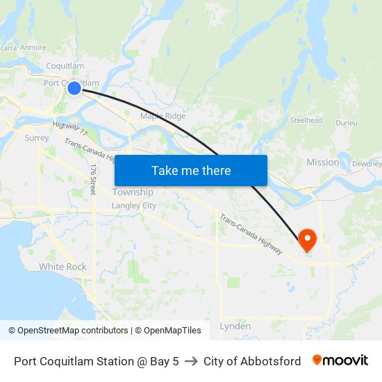 Port Coquitlam Station @ Bay 5 to City of Abbotsford map