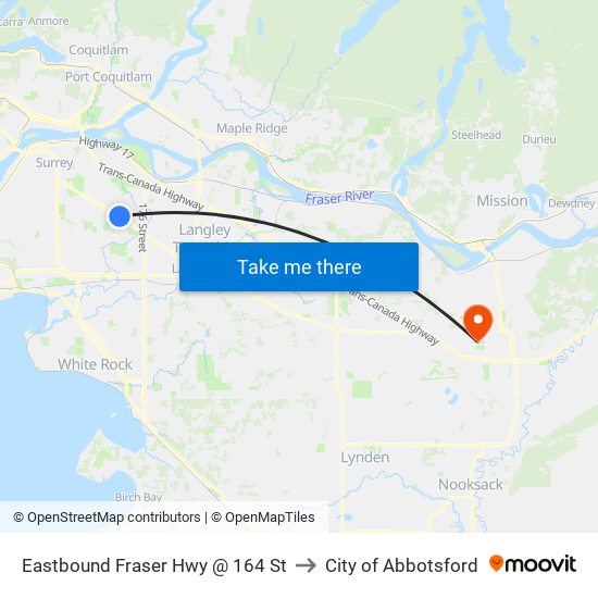 Eastbound Fraser Hwy @ 164 St to City of Abbotsford map
