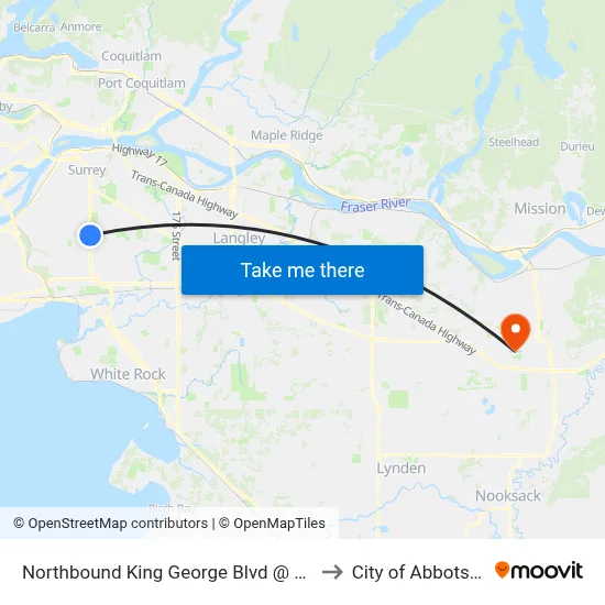 Northbound King George Blvd @ 78 Ave to City of Abbotsford map