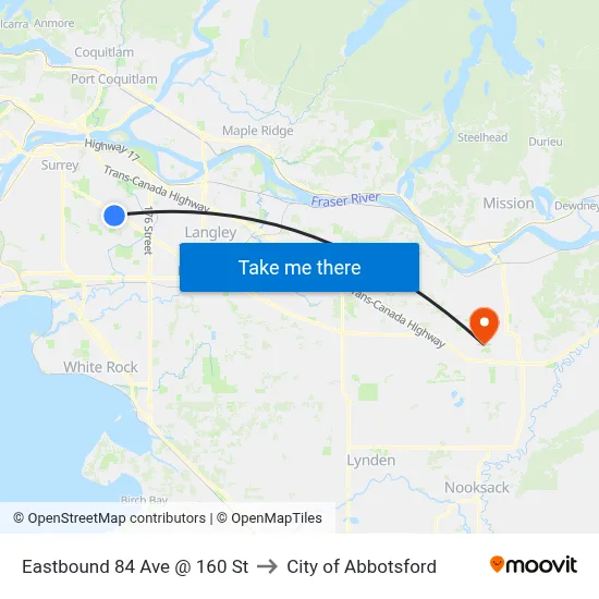 Eastbound 84 Ave @ 160 St to City of Abbotsford map