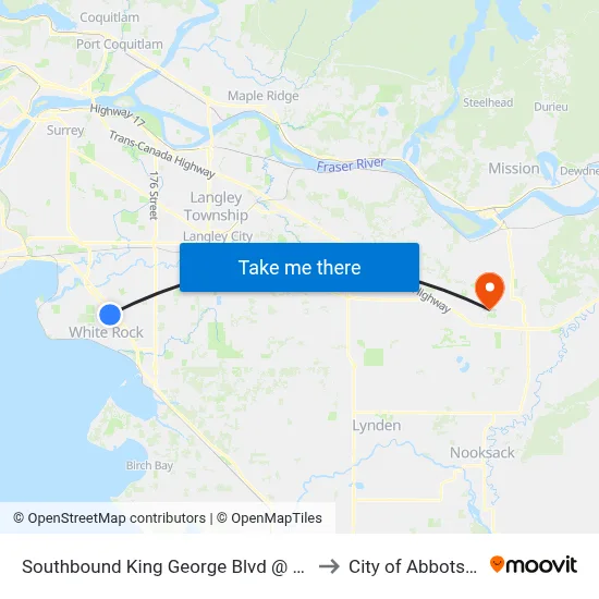 Southbound King George Blvd @ 24 Ave to City of Abbotsford map