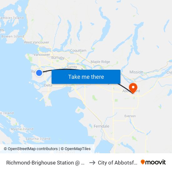 Richmond-Brighouse Station @ Bay 3 to City of Abbotsford map