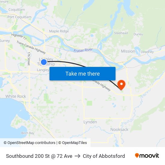 Southbound 200 St @ 72 Ave to City of Abbotsford map