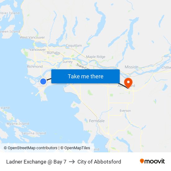 Ladner Exchange @ Bay 7 to City of Abbotsford map