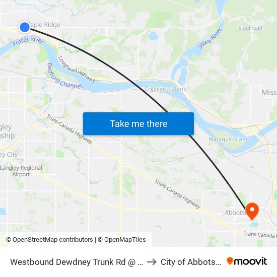 Westbound Dewdney Trunk Rd @ 216 St to City of Abbotsford map