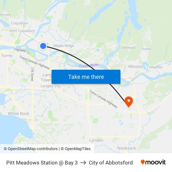 Pitt Meadows Station @ Bay 3 to City of Abbotsford map