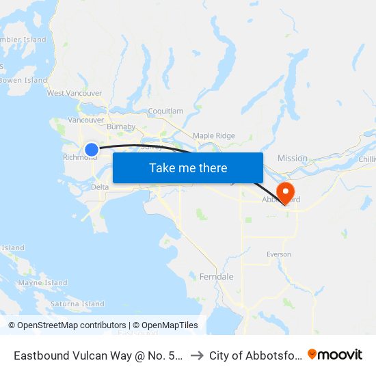 Eastbound Vulcan Way @ No. 5 Rd to City of Abbotsford map