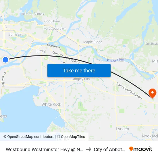 Westbound Westminster Hwy @ Nelson Rd to City of Abbotsford map