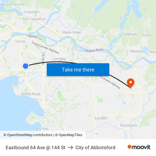 Eastbound 64 Ave @ 144 St to City of Abbotsford map